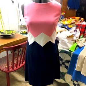 Sara Campbell ponte knit sleeveless blue,white,pink A-line dress. NWOT